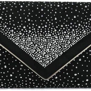 Faux Suede Envelope Clutch Bag Rhinestone Evening Shoulder Crossbody